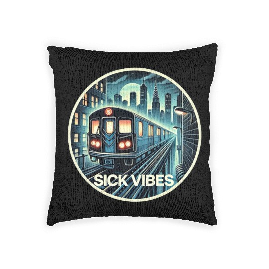 Retro Futuristic Subway Train - Neon Cyberpunk Cit Woven Pillows