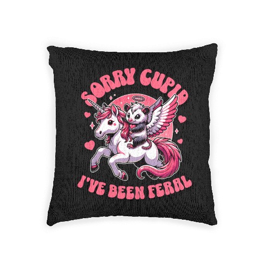 Sorry Cupid I've Been Feral Funny Valentine's Day Woven Pillows