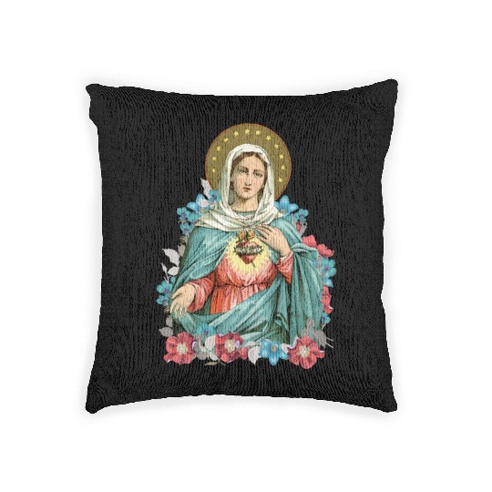 Immaculate Heart of Mary Blessed Mother Catholic Woven Pillows