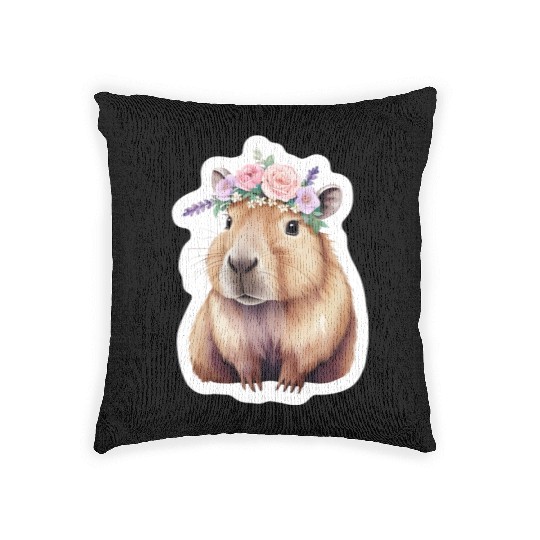 Capybara with Flowers Woven Pillows