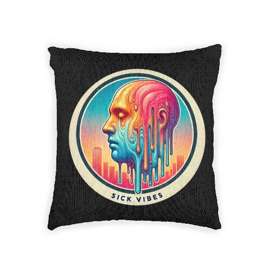 Psychedelic Melting Face Vibrant Trippy Sick Vibes Woven Pillows
