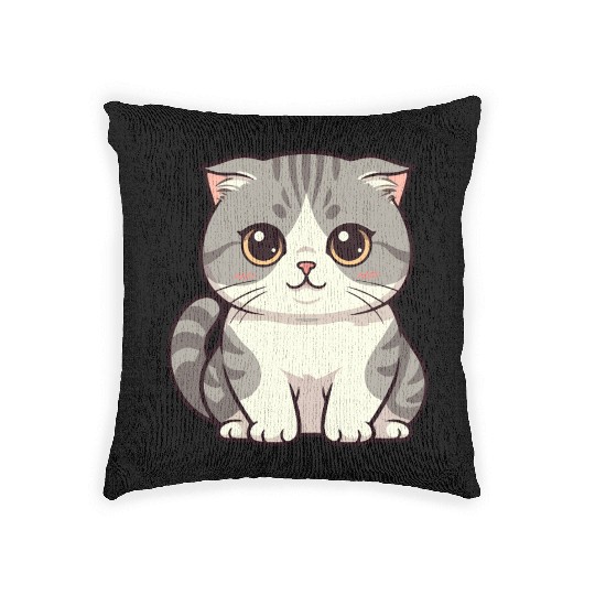 Cute Kawaii Cat Illustration Woven Pillows