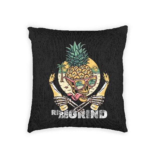 Rise and Grind – Tropical Skull Party Woven Pillows