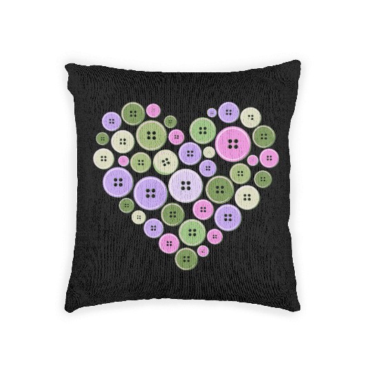 Pastel Pink Green Purple Button Heart Woven Pillows