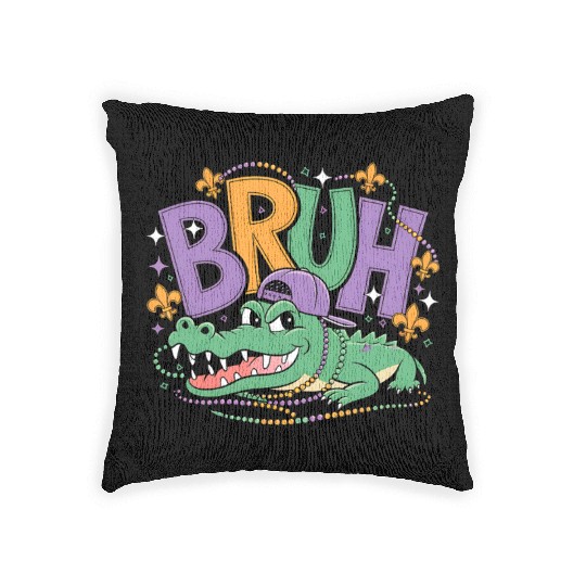 Mardigator Alligator Bruh Mardi Gras Woven Pillows