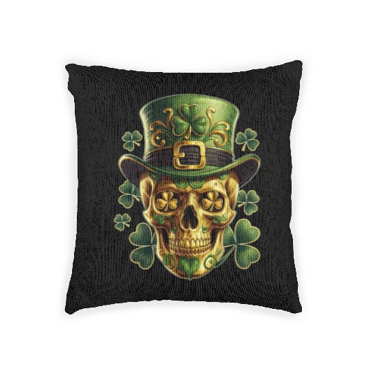 St Patricks Day Sugar Skull Shamrock Irish Mexican Woven Pillows