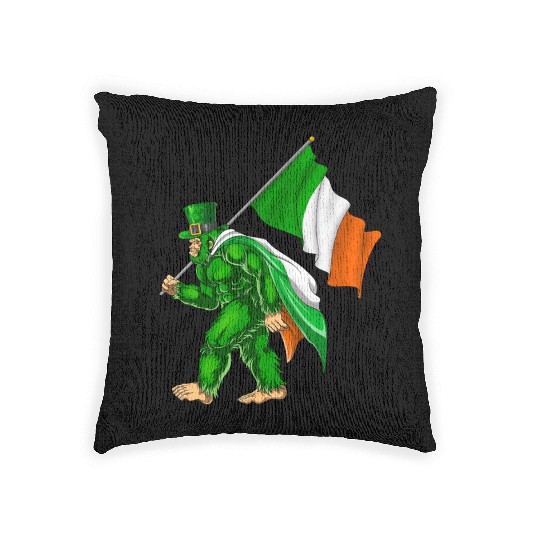 St. Patrick's Day Bigfoot Ireland Flag Woven Pillows