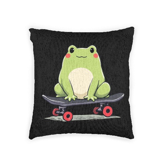 Skateboarding Frog Cute Froggy on a Skateboard Woven Pillows