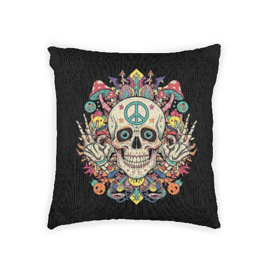 Psychedelic Skull Art Woven Pillows