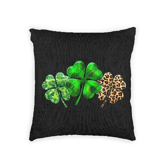 Plaid Shamrock Leopard Camouflage St Patricks Day Woven Pillows