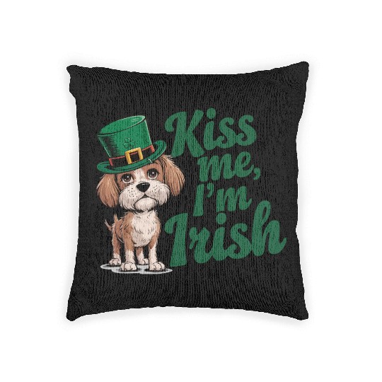 St. Patrick's Day Dog Kiss Me I'm Irish Cute Puppy Woven Pillows