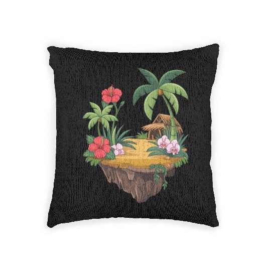 Tropical Island Hut Hibiscus and Orchids Woven Pillows