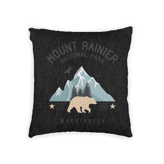 Mount Rainier National Park Est. 1889 Washington Woven Pillows