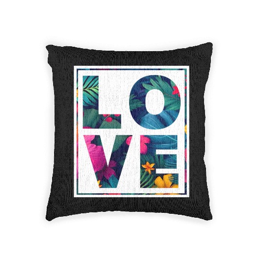 LOVE Tropical Floral Typography- Bold Aesthetic Ar Woven Pillows