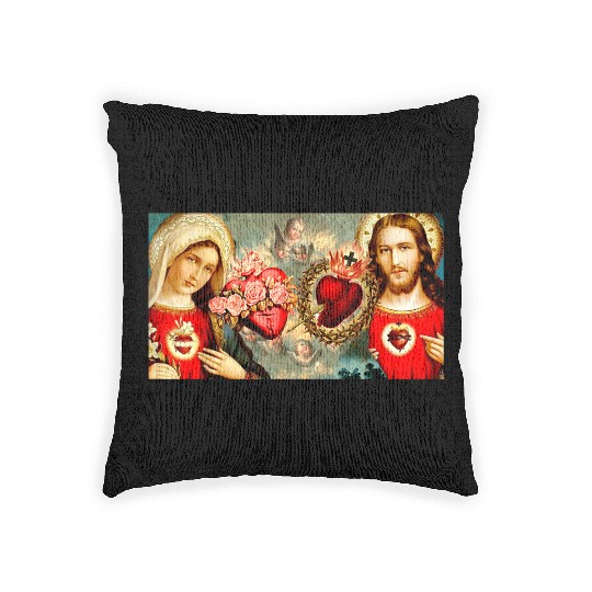 Sacred Heart and Immaculate Heart Jesus and Mary Woven Pillows