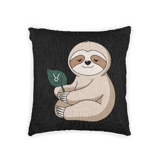 Taurus Zodiac Sloth Holding Leaf Woven Pillows