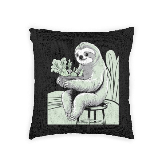 Cute Sloth Hugging Plants Vegan Vegetarian Woven Pillows