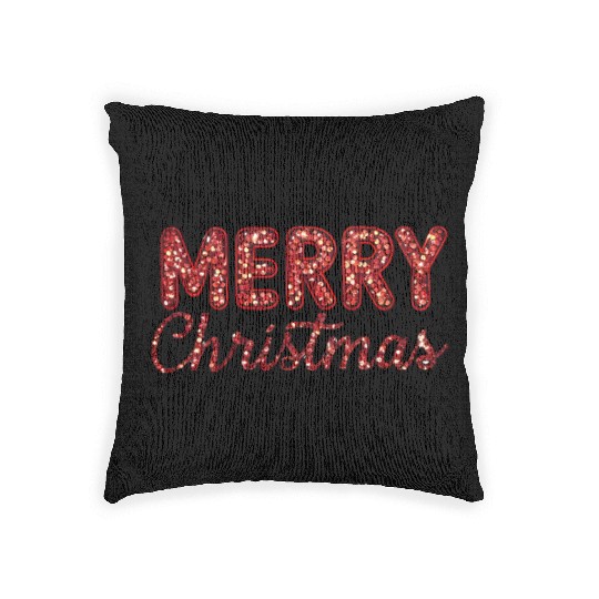 Merry Christmas Sequin Red Sparkle Design Xmas Woven Pillows