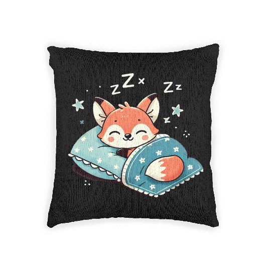 Fox Sleeping In Bed At Night Time Woven Pillows