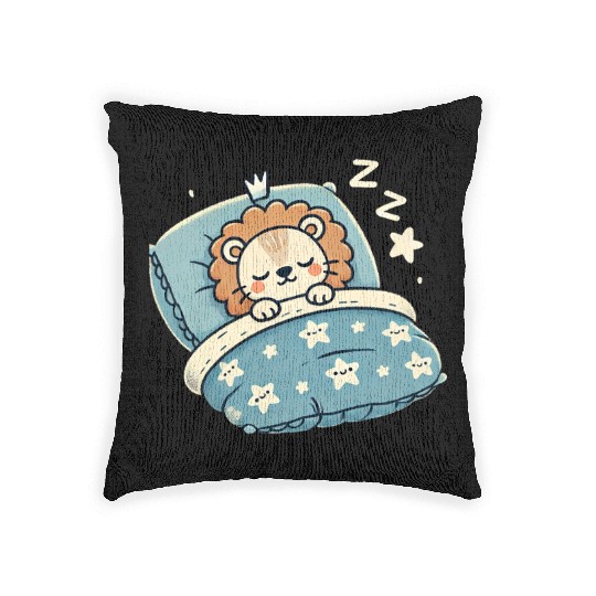 Lion Sleeping In Bed At Night Time Woven Pillows