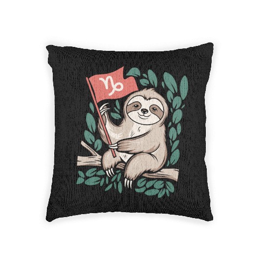 Capricorn Zodiac Sloth Relaxing with Capricorn Woven Pillows