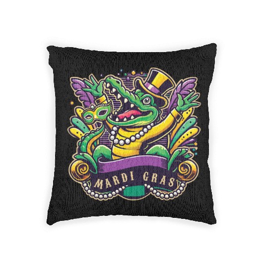 Mardi Gras Alligator Mask Celebration Vibes Woven Pillows
