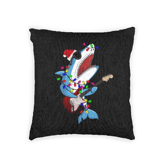 Shark Santa Guitar Player Woven Pillows