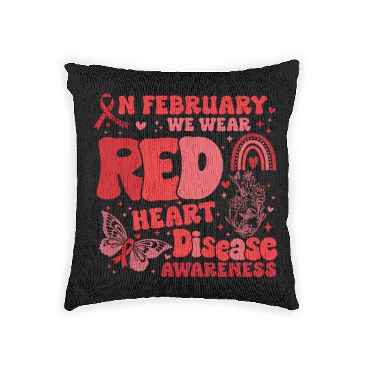 In February We Wear Red Rainbow CHD Awareness Woven Pillows