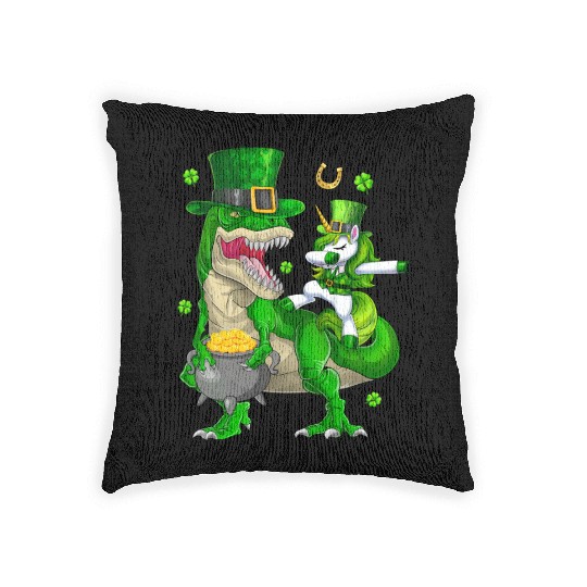 St Patricks Day Dabbing Unicorn Riding Dinosaur Woven Pillows