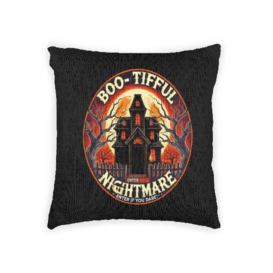 Haunted House Horror - Spooky Halloween Nightmare Woven Pillows