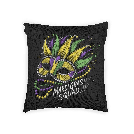 Mardi Gras Squad Mask Beads Festive Vibes Woven Pillows