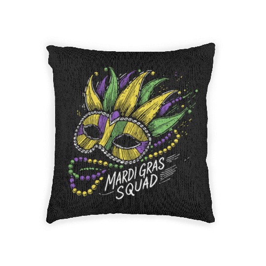 Mardi Gras Squad Mask Beads Festive Vibes Woven Pillows