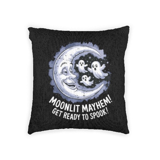 Moonlit Mayhem Ghostly Spook Under the Mondlight Woven Pillows