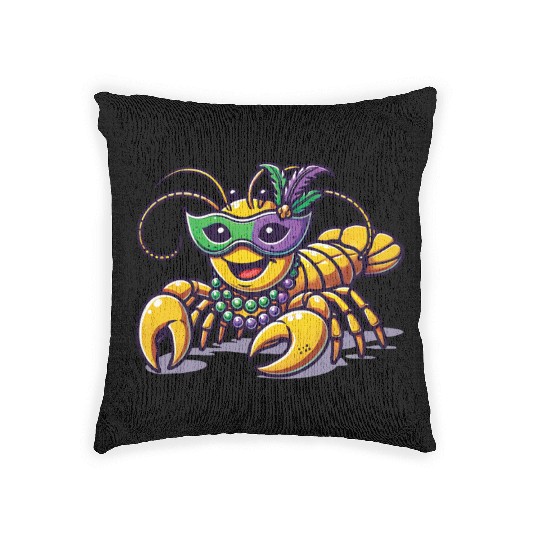 Mardi Gras Crawfish Beads Mask Fun Woven Pillows