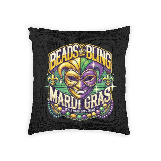 Beads And Bling Mardi Gras Mask Extravaganza Woven Pillows