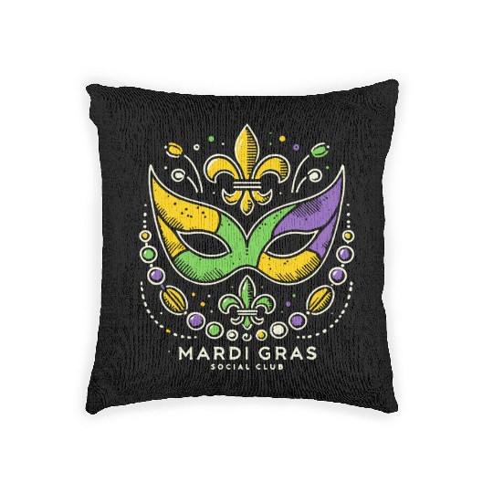 Mardi Gras Soociial Clubb Vintage Style Mask Woven Pillows