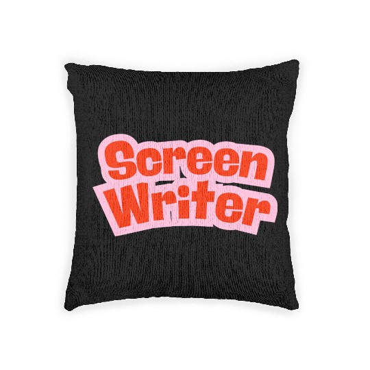 Screen Writer Red Text with Pink Border Woven Pillows