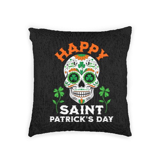Happy Saint Patrick's Day Irish Sugar Skull Woven Pillows