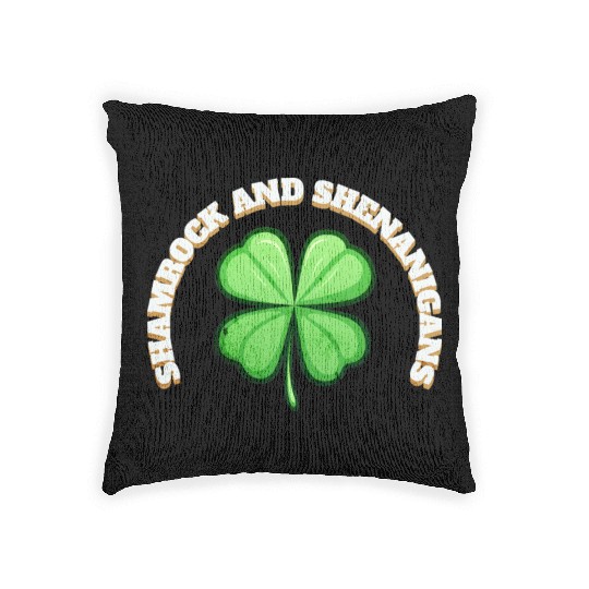 Shamrock and Sheninanigans 4-Leaf Clover Graphic Woven Pillows