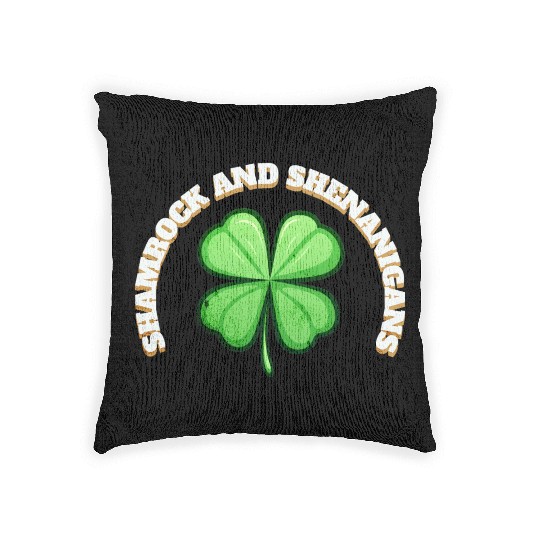 Shamrock and Sheninanigans 4-Leaf Clover Graphic Woven Pillows