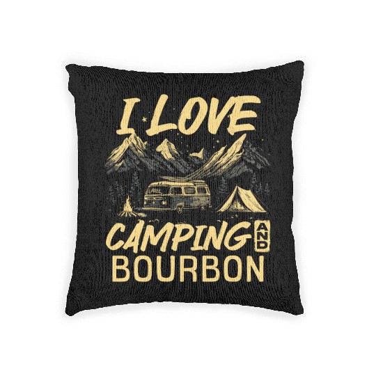 I Love Camping And Bourbon Woven Pillows