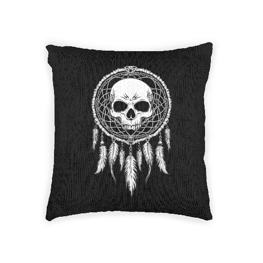 Skull Dreamcatcher Gothic Boho Skull Tribal Woven Pillows