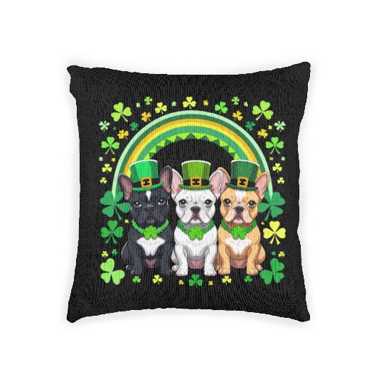 St Patricks Day French Bulldogs Dog Frenchie gifts Woven Pillows