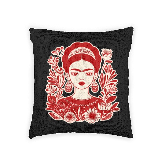 Frida Kahlo Illustration Feminist Art Woven Pillows