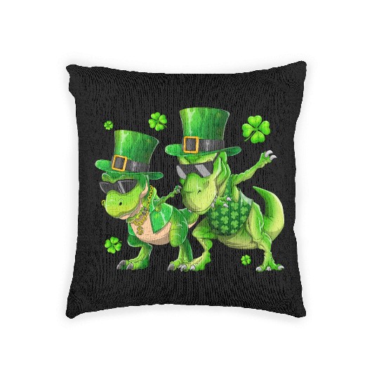 Happy St Patricks Day Dinosaur T-rex Dabbing Woven Pillows