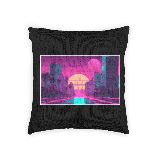 Neon Paradise Vaporwave Sunset Vibes Woven Pillows