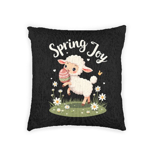 Playful Easter Lamb Woven Pillows – Springtime Joy Desig