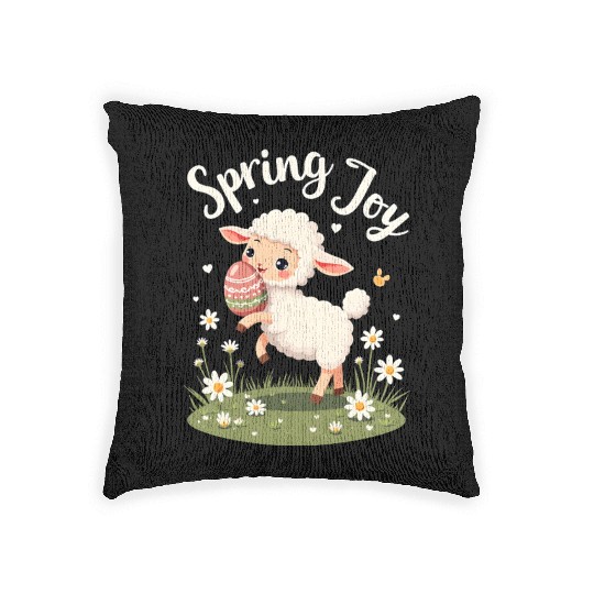 Playful Easter Lamb Woven Pillows – Springtime Joy Desig