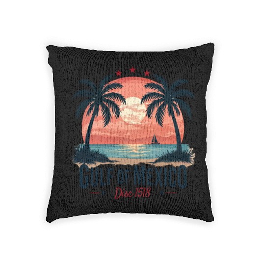 Mexico Beach Vintage Sunset Tropical Vibes Woven Pillows