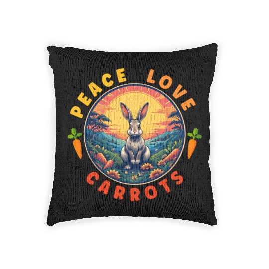 Peace Love Carrots, Funny Rabbit Lover Retro Woven Pillows